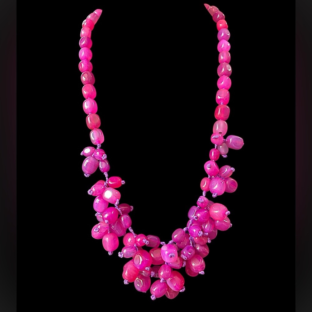 Vintage Sterling Silver Pink Chalcedony Gemstone Beaded Necklace